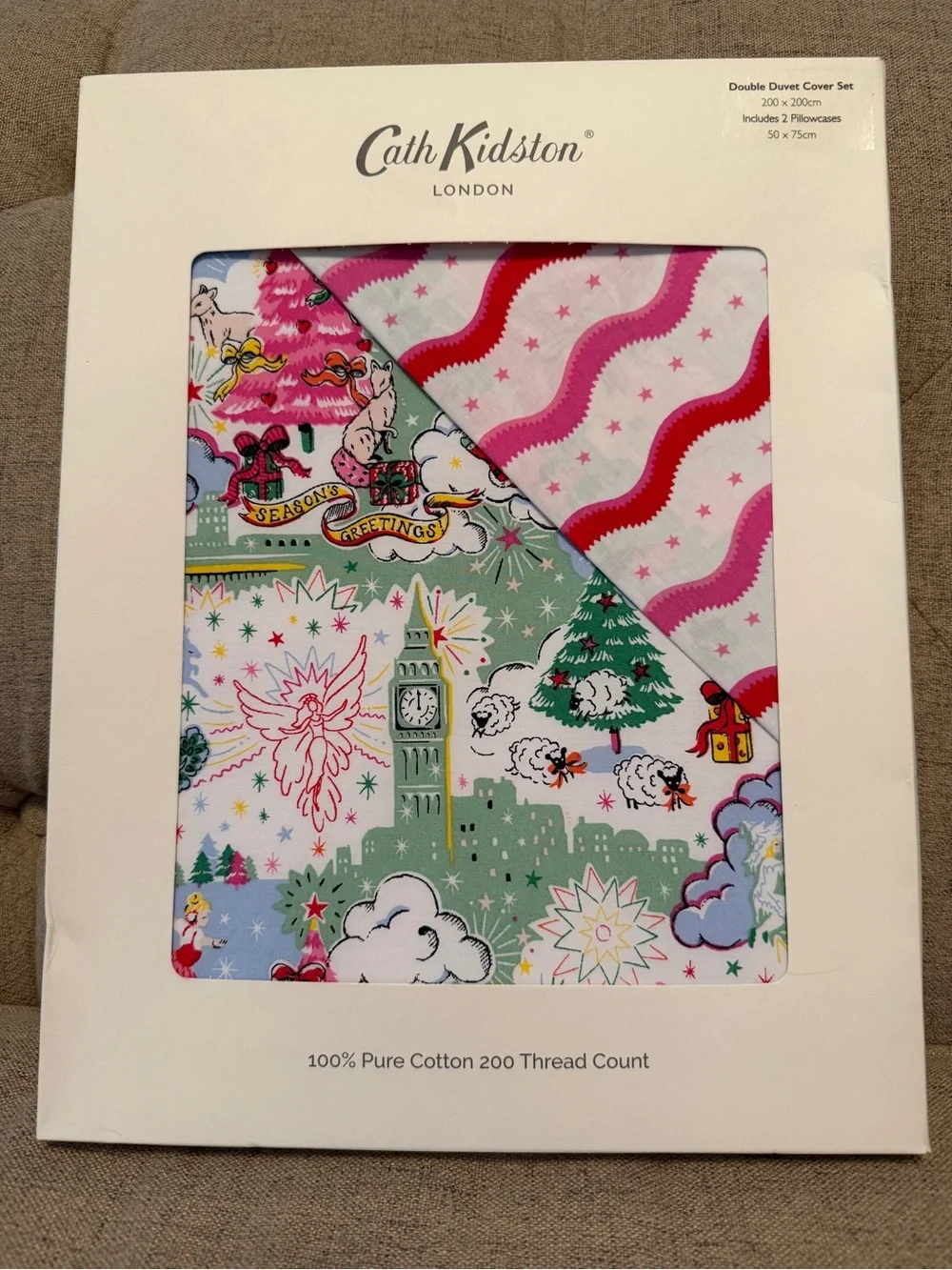 NWT Cath Kidston London “A Christmas Sky” Double Duvet Cover Set
